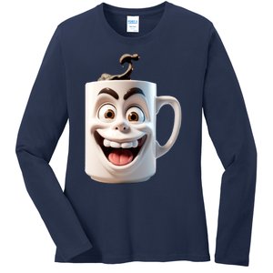 Crazy Face Coffee Character Ladies Long Sleeve Shirt