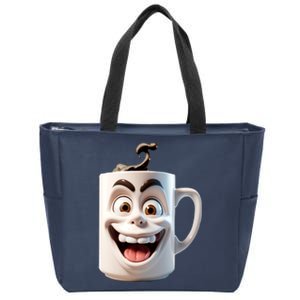 Crazy Face Coffee Character Zip Tote Bag