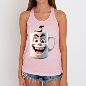 Crazy Face Coffee Character Women's Knotted Racerback Tank