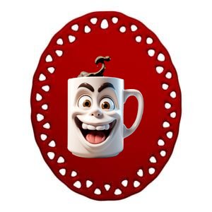 Crazy Face Coffee Character Ceramic Oval Ornament