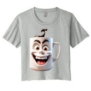 Crazy Face Coffee Character Women's Crop Top Tee