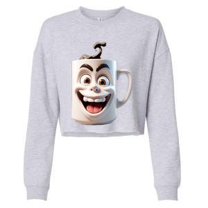 Crazy Face Coffee Character Cropped Pullover Crew