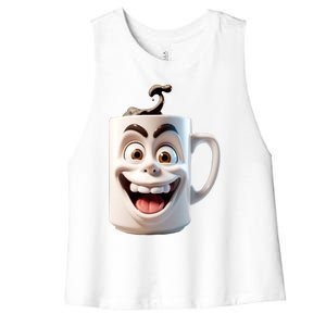 Crazy Face Coffee Character Women's Racerback Cropped Tank