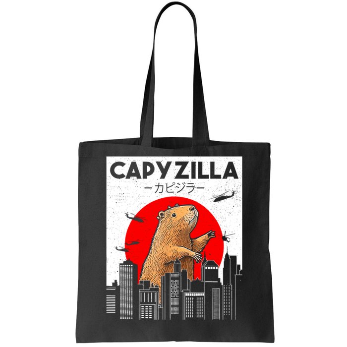 Capyzilla Funny Capybara Japanese Sunset Rodent Animal Lover Tote Bag