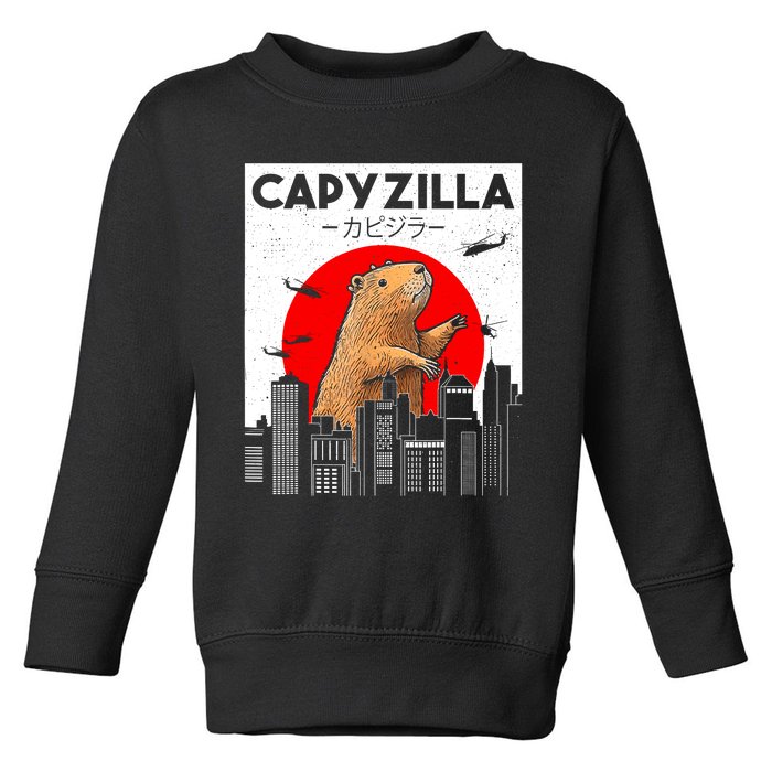 Capyzilla Funny Capybara Japanese Sunset Rodent Animal Lover Toddler Sweatshirt