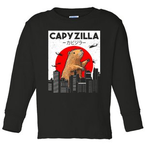 Capyzilla Funny Capybara Japanese Sunset Rodent Animal Lover Toddler Long Sleeve Shirt