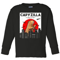 Capyzilla Funny Capybara Japanese Sunset Rodent Animal Lover Toddler Long Sleeve Shirt