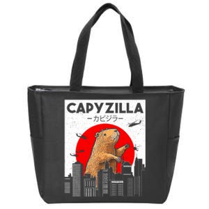 Capyzilla Funny Capybara Japanese Sunset Rodent Animal Lover Zip Tote Bag