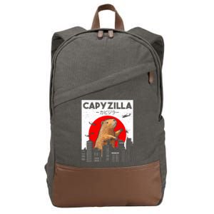 Capyzilla Funny Capybara Japanese Sunset Rodent Animal Lover Cotton Canvas Backpack