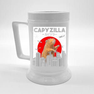 Capyzilla Funny Capybara Japanese Sunset Rodent Animal Lover Beer Stein