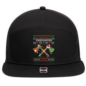 Christmas Firefighter Crew Ugly Sweater Fire Fighter Holiday Gift 7 Panel Mesh Trucker Snapback Hat