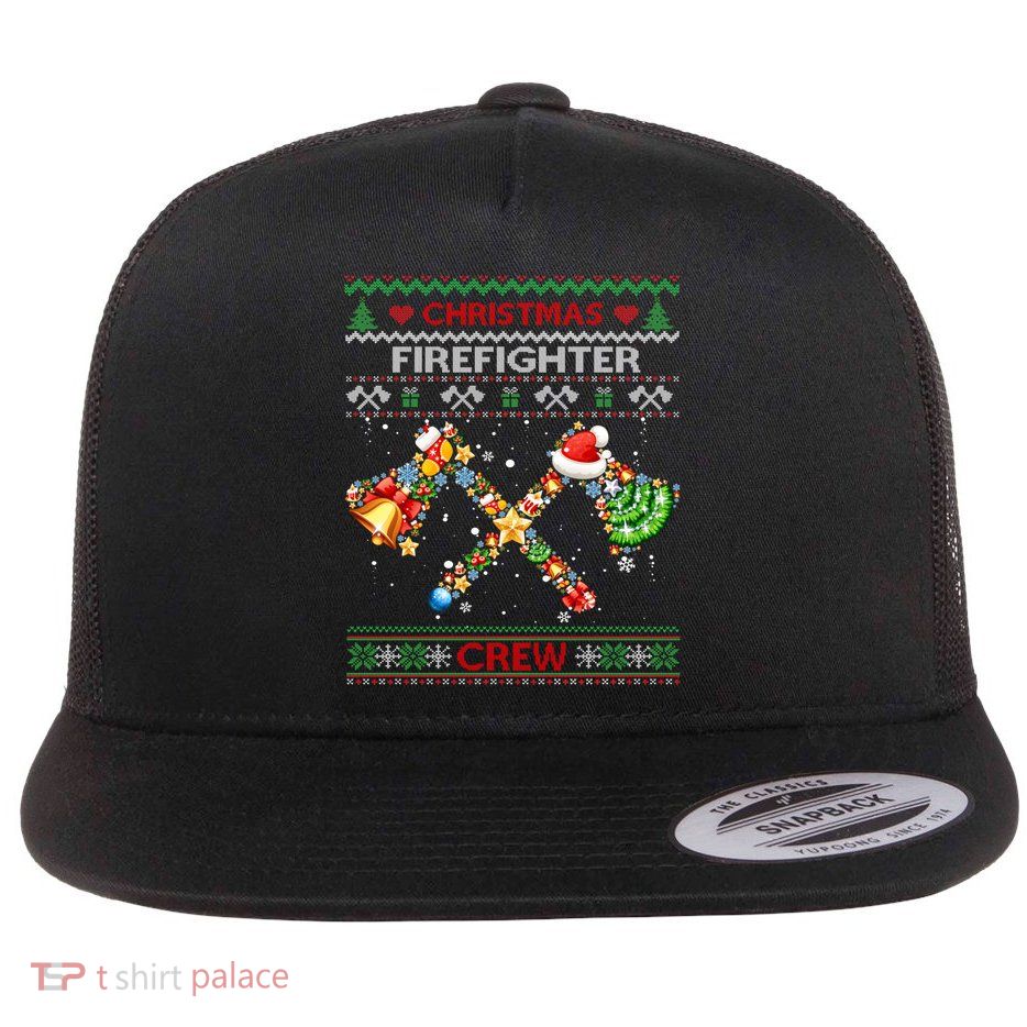 Christmas Firefighter Crew Ugly Sweater Fire Fighter Holiday Gift Flat Bill Trucker Hat