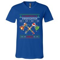 Christmas Firefighter Crew Ugly Sweater Fire Fighter Holiday Gift V-Neck T-Shirt