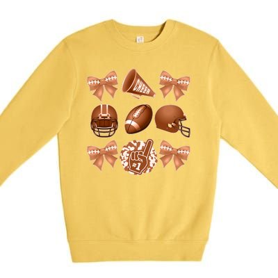 Cute Football Cheer Fan Lover Ribbon Bow Coquette Style Premium Crewneck Sweatshirt