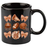 Cute Football Cheer Fan Lover Ribbon Bow Coquette Style 11oz C Handle Ceramic Mug