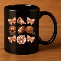 Cute Football Cheer Fan Lover Ribbon Bow Coquette Style 11oz C Handle Ceramic Mug