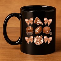 Cute Football Cheer Fan Lover Ribbon Bow Coquette Style 11oz C Handle Ceramic Mug