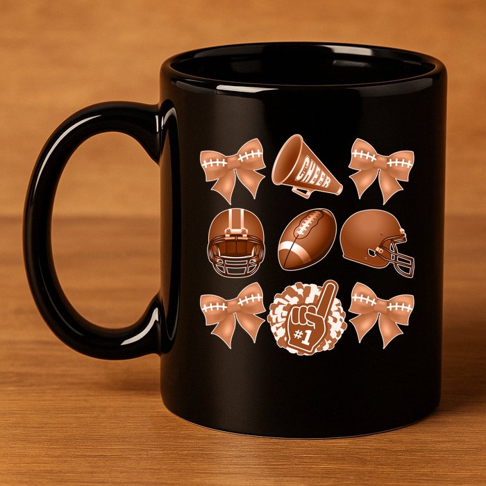 Cute Football Cheer Fan Lover Ribbon Bow Coquette Style 11oz C Handle Ceramic Mug