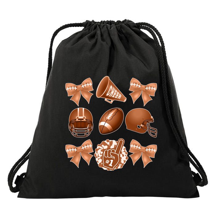 Cute Football Cheer Fan Lover Ribbon Bow Coquette Style Drawstring Bag