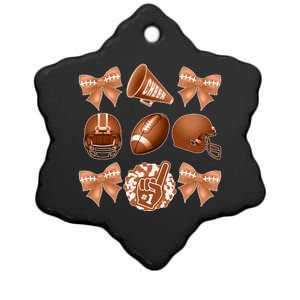 Cute Football Cheer Fan Lover Ribbon Bow Coquette Style Ceramic Star Ornament