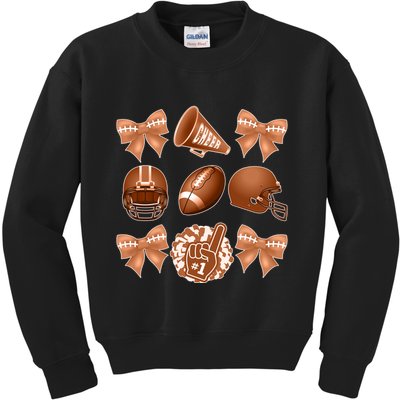 Cute Football Cheer Fan Lover Ribbon Bow Coquette Style Kids Sweatshirt