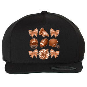 Cute Football Cheer Fan Lover Ribbon Bow Coquette Style Wool Snapback Cap