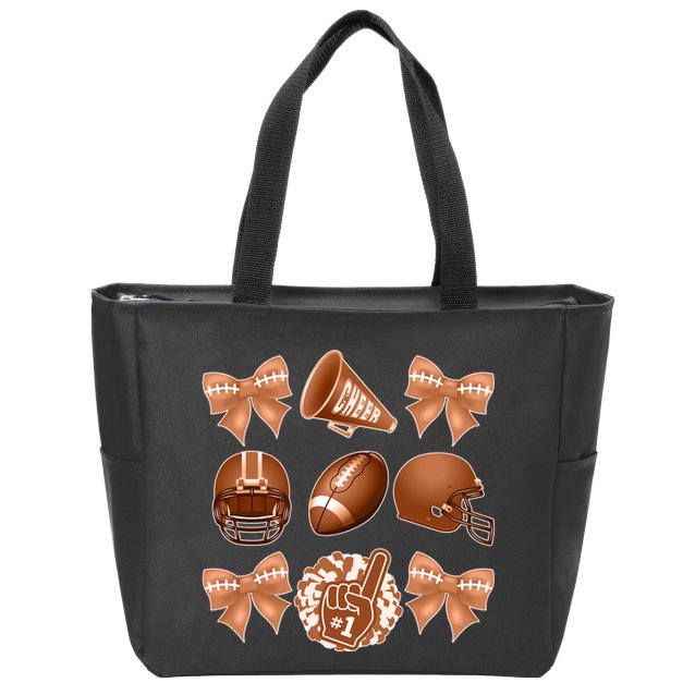 Cute Football Cheer Fan Lover Ribbon Bow Coquette Style Zip Tote Bag