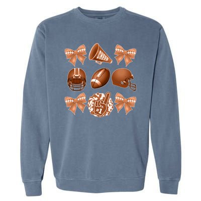 Cute Football Cheer Fan Lover Ribbon Bow Coquette Style Garment-Dyed Sweatshirt