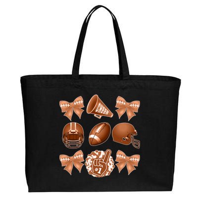 Cute Football Cheer Fan Lover Ribbon Bow Coquette Style Cotton Canvas Jumbo Tote