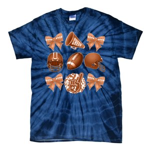 Cute Football Cheer Fan Lover Ribbon Bow Coquette Style Tie-Dye T-Shirt