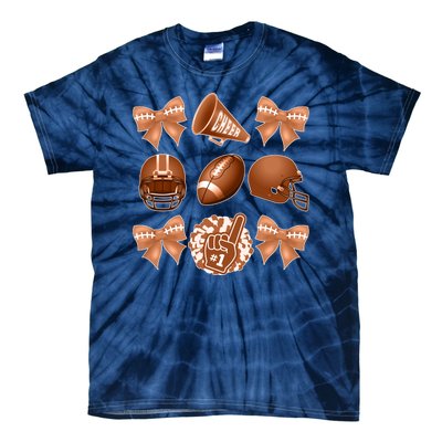 Cute Football Cheer Fan Lover Ribbon Bow Coquette Style Tie-Dye T-Shirt