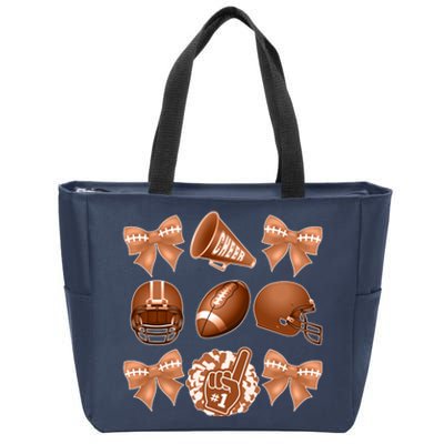 Cute Football Cheer Fan Lover Ribbon Bow Coquette Style Zip Tote Bag