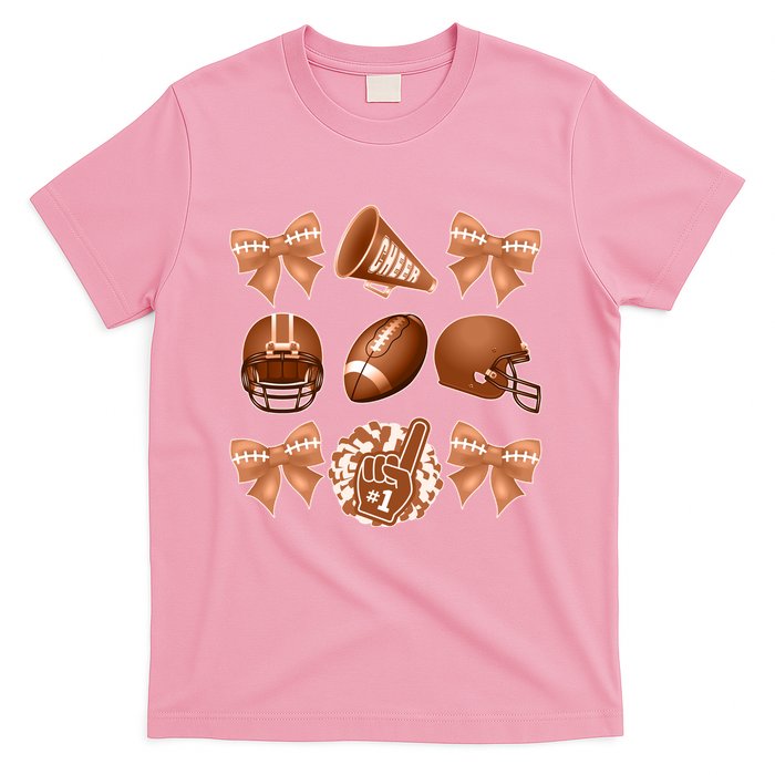Cute Football Cheer Fan Lover Ribbon Bow Coquette Style T-Shirt