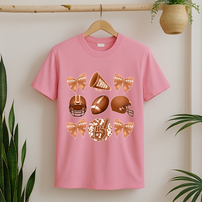 Cute Football Cheer Fan Lover Ribbon Bow Coquette Style T-Shirt