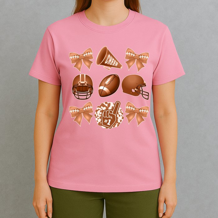 Cute Football Cheer Fan Lover Ribbon Bow Coquette Style T-Shirt
