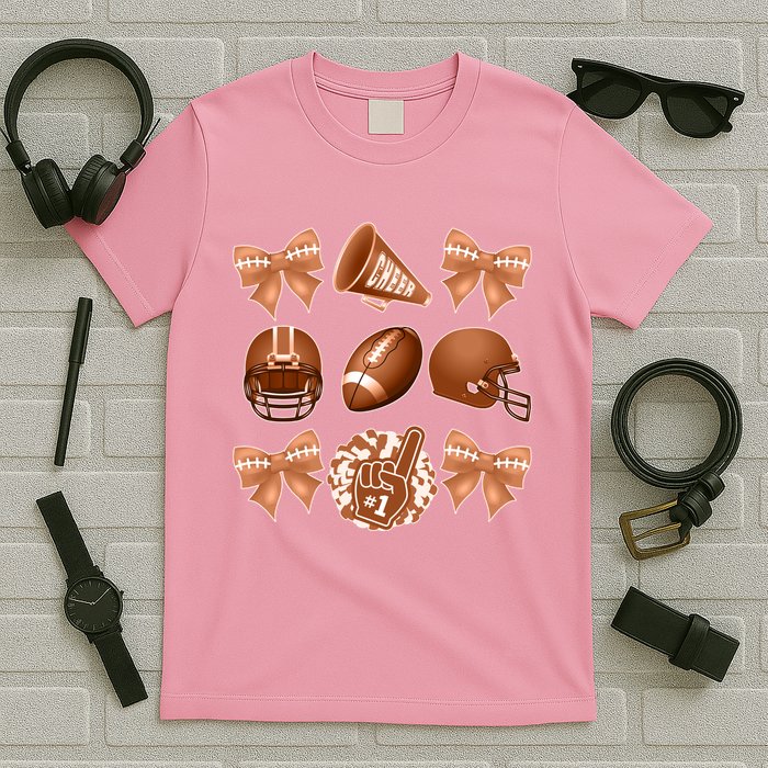Cute Football Cheer Fan Lover Ribbon Bow Coquette Style T-Shirt