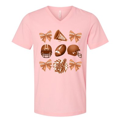 Cute Football Cheer Fan Lover Ribbon Bow Coquette Style V-Neck T-Shirt