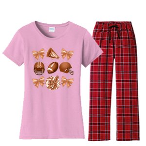 Cute Football Cheer Fan Lover Ribbon Bow Coquette Style Women's Flannel Pajama Set