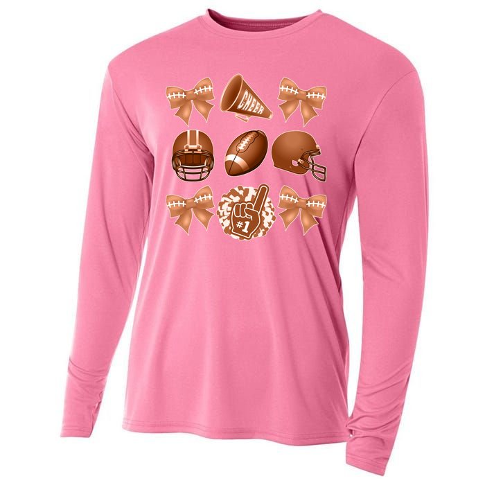 Cute Football Cheer Fan Lover Ribbon Bow Coquette Style Cooling Performance Long Sleeve Crew