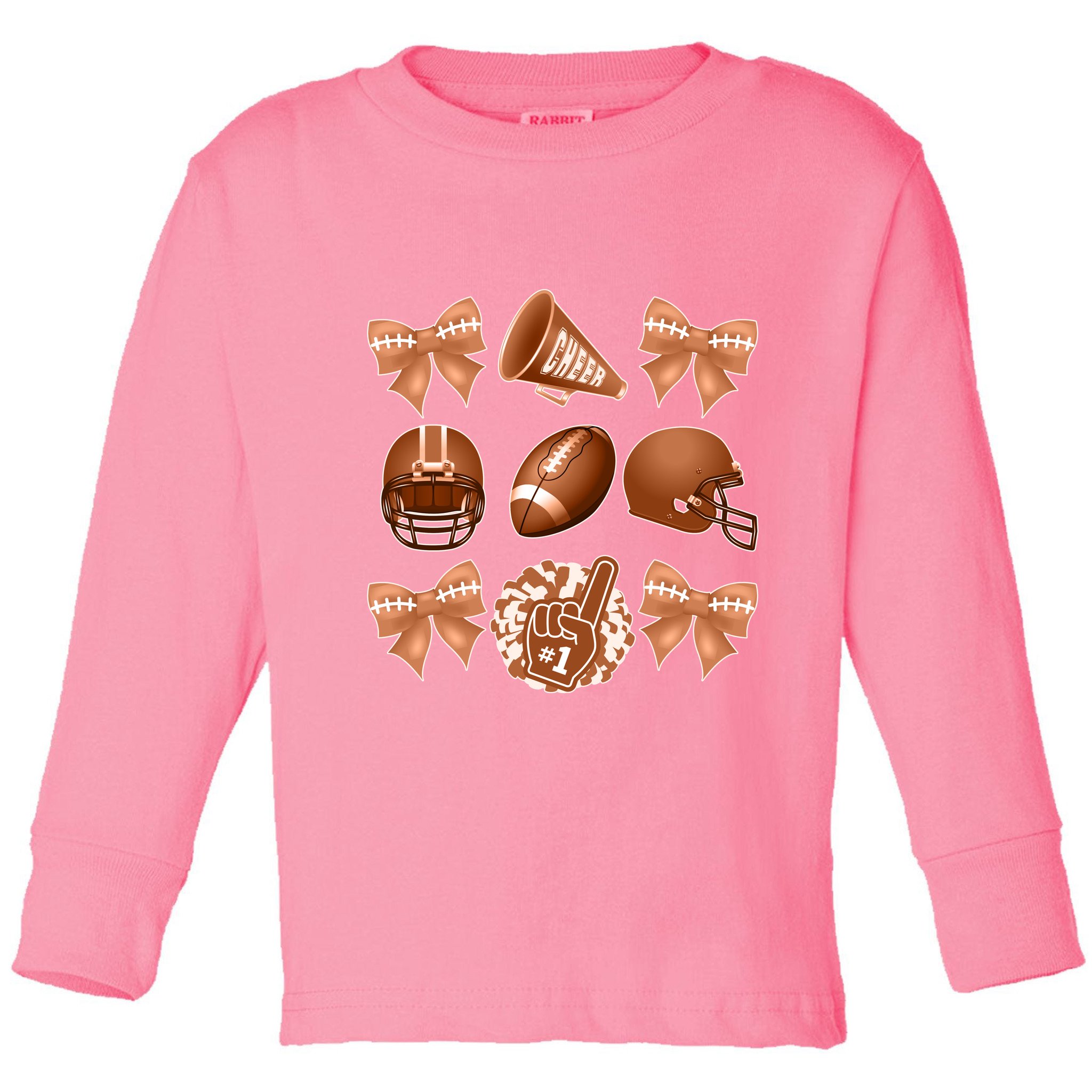 Cute Football Cheer Fan Lover Ribbon Bow Coquette Style Toddler Long Sleeve Shirt