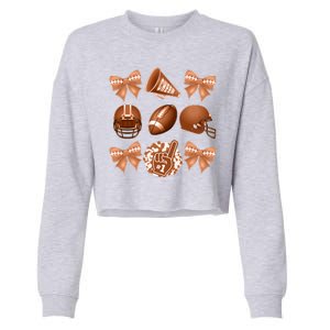 Cute Football Cheer Fan Lover Ribbon Bow Coquette Style Cropped Pullover Crew