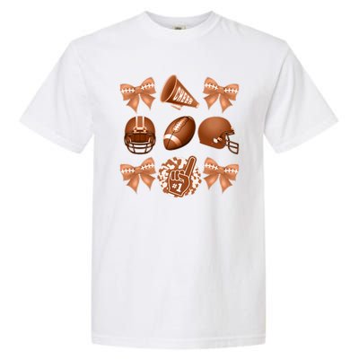 Cute Football Cheer Fan Lover Ribbon Bow Coquette Style Garment-Dyed Heavyweight T-Shirt