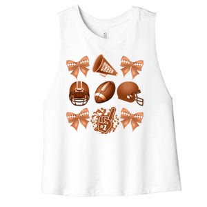 Cute Football Cheer Fan Lover Ribbon Bow Coquette Style Women's Racerback Cropped Tank