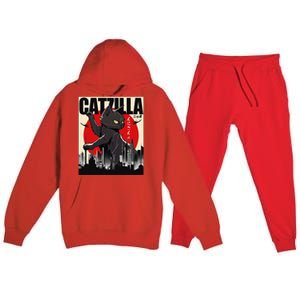 Catzilla Funny Cat Funny Cat Lover animal Premium Hooded Sweatsuit Set