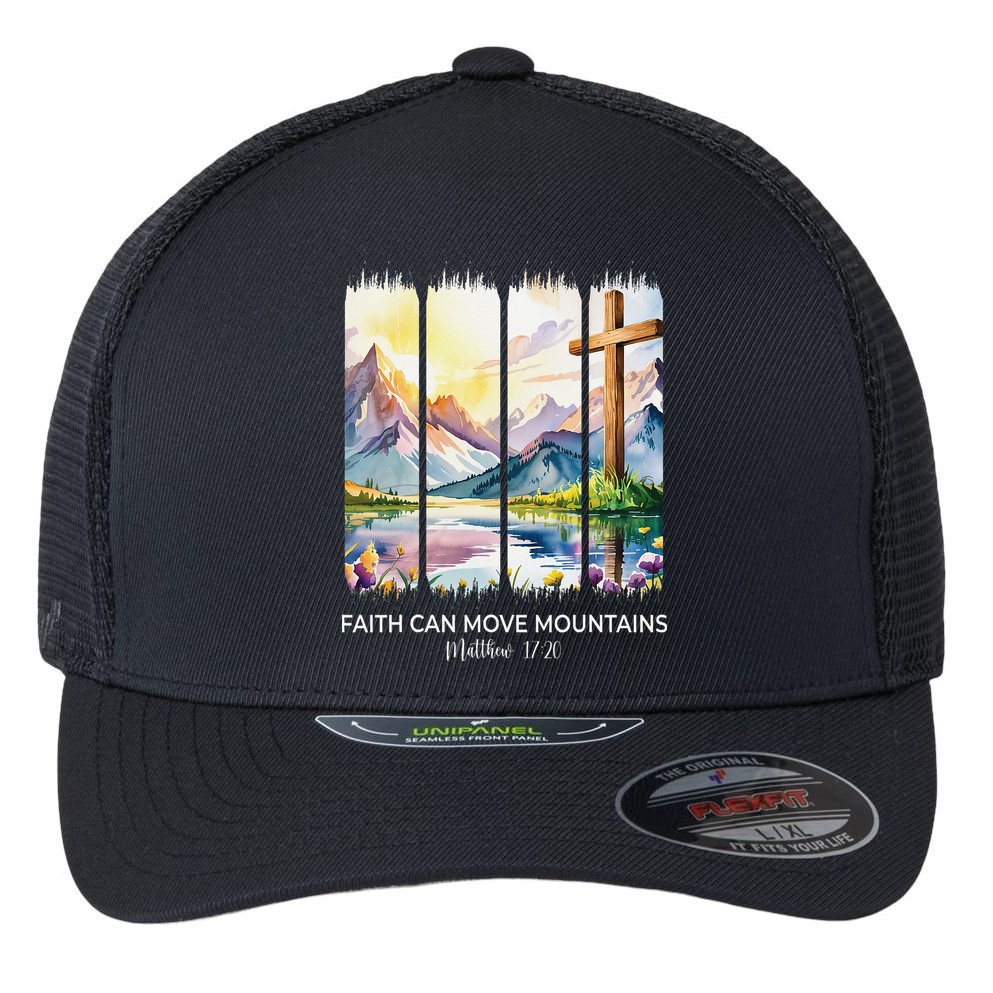 Cute Faith Can Move Mountains Christian Women Teen Mom Flexfit Unipanel Trucker Cap