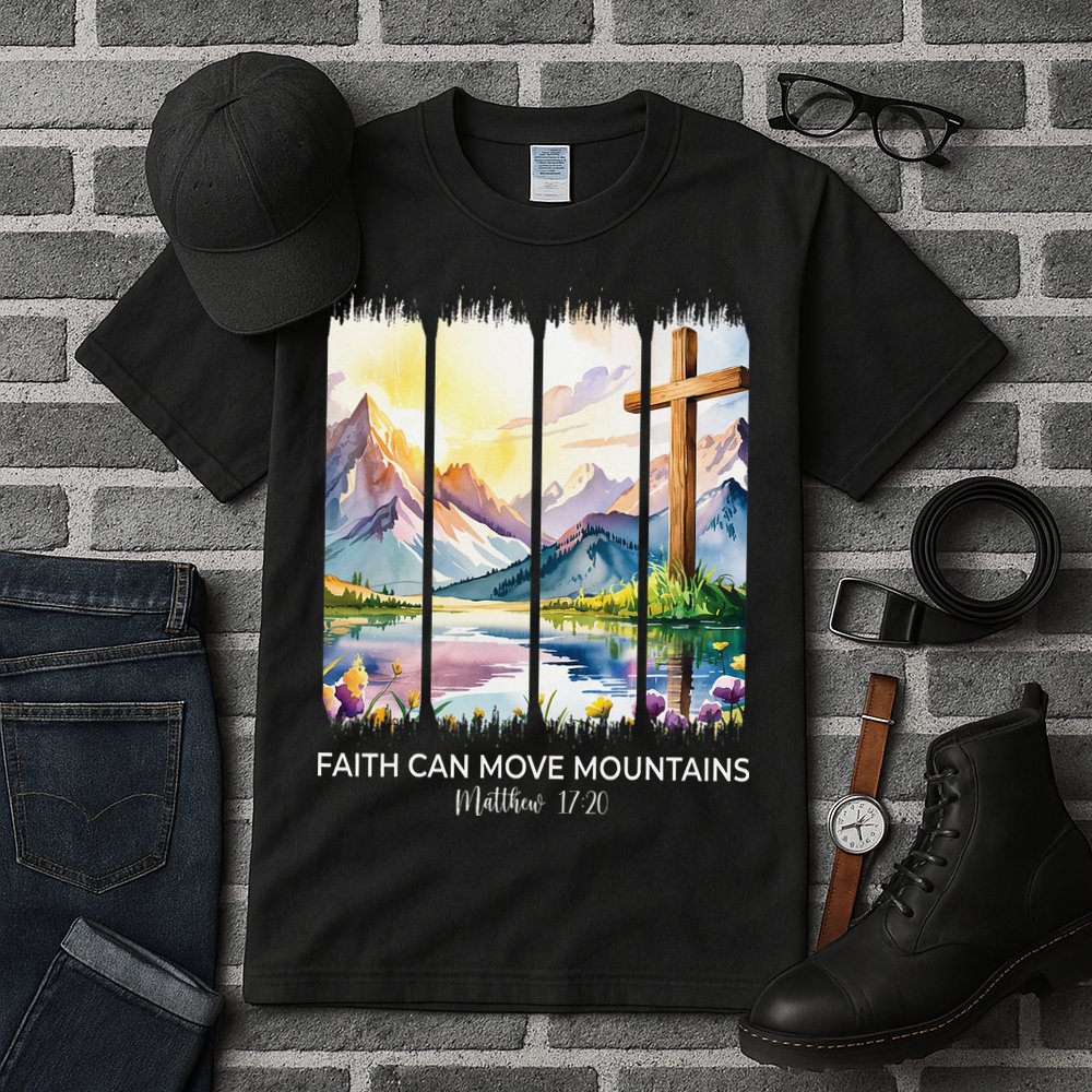 Cute Faith Can Move Mountains Christian Women Teen Mom Tall T-Shirt