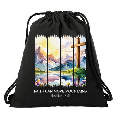 Cute Faith Can Move Mountains Christian Women Teen Mom Drawstring Bag