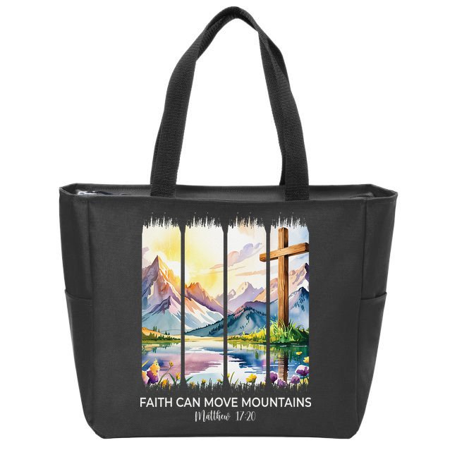 Cute Faith Can Move Mountains Christian Women Teen Mom Zip Tote Bag