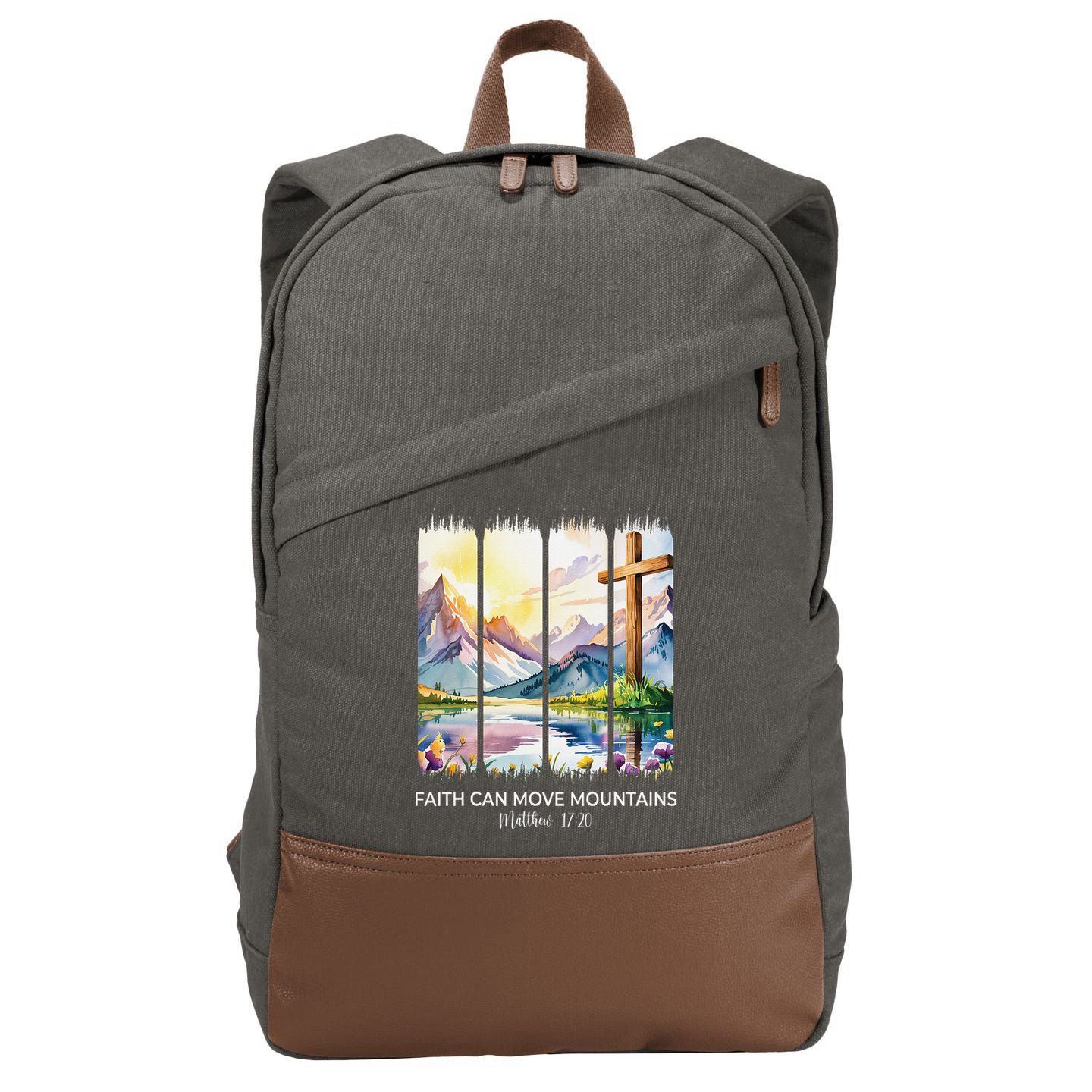 Cute Faith Can Move Mountains Christian Women Teen Mom Cotton Canvas Backpack