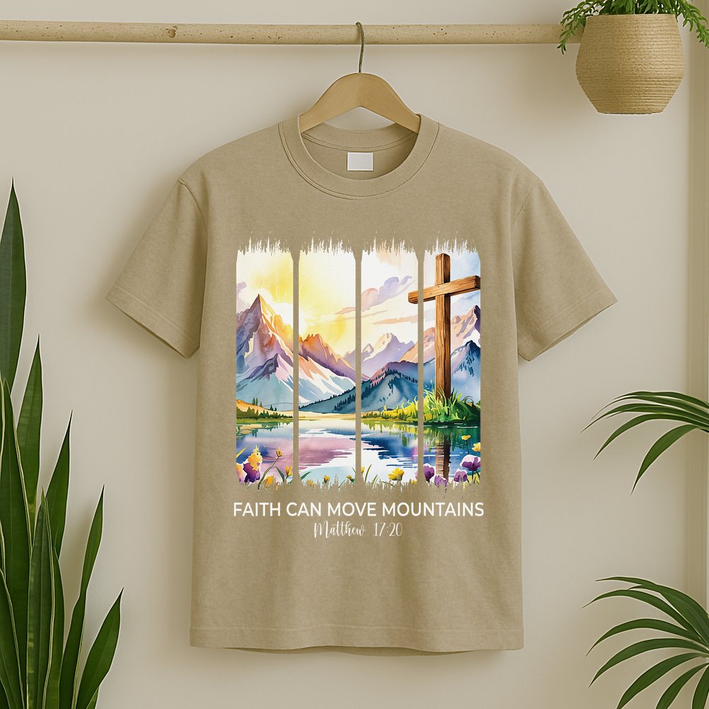 Cute Faith Can Move Mountains Christian Women Teen Mom T-Shirt